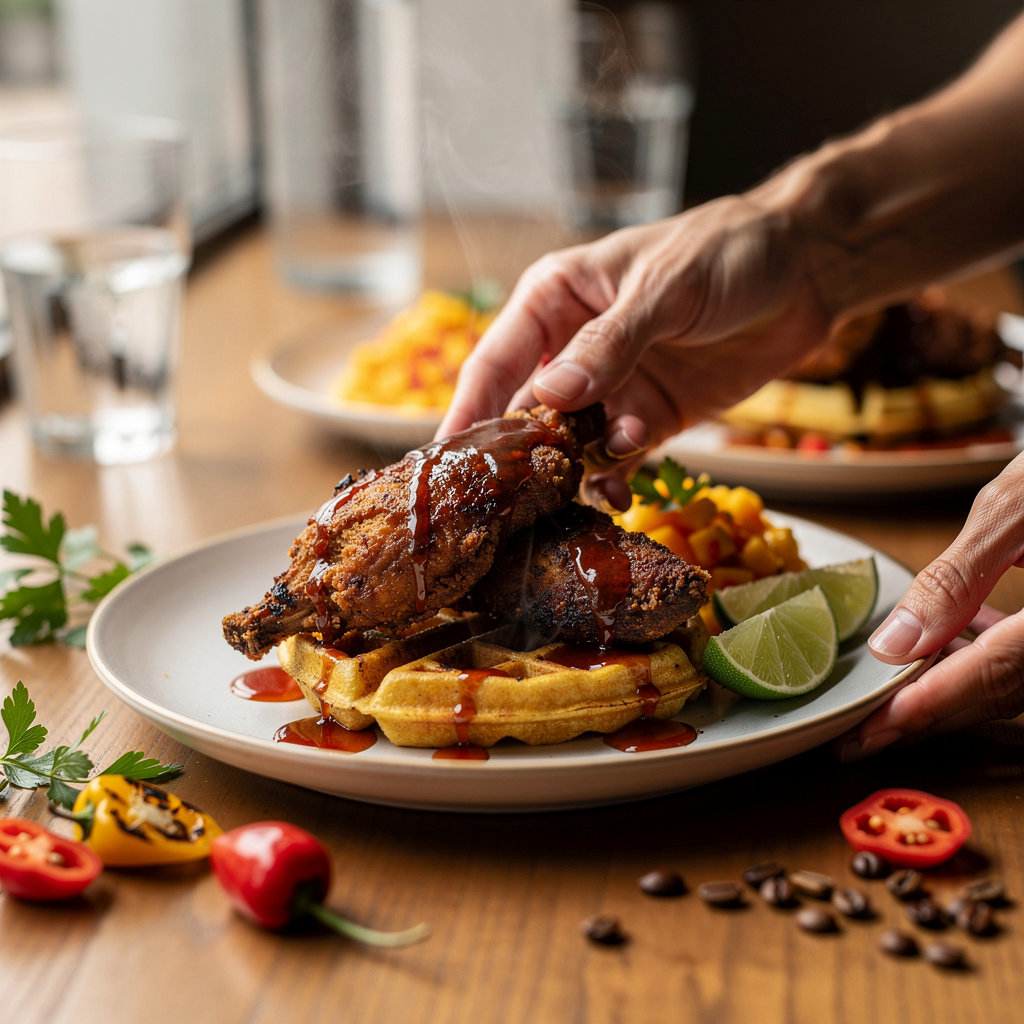 Orlenes Kitchen signature Jamaican fusion dishes including jerk chicken toastie, patties, curry goat and oxtail - authentic Caribbean cafe in Cambridge