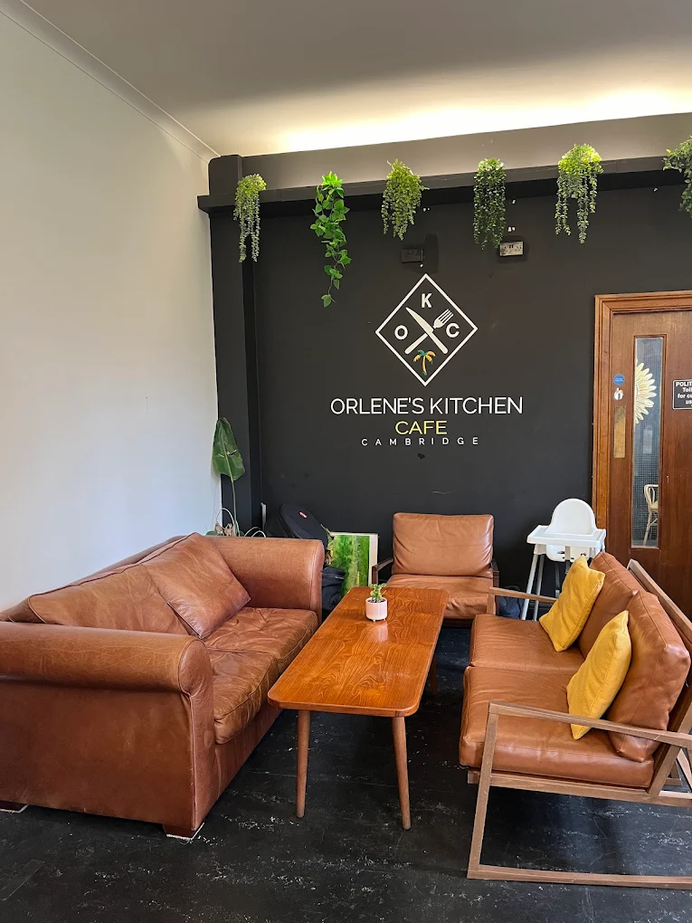 Orlenes Kitchen Cambridge interior with warm leather sofas and welcoming cafe atmosphere